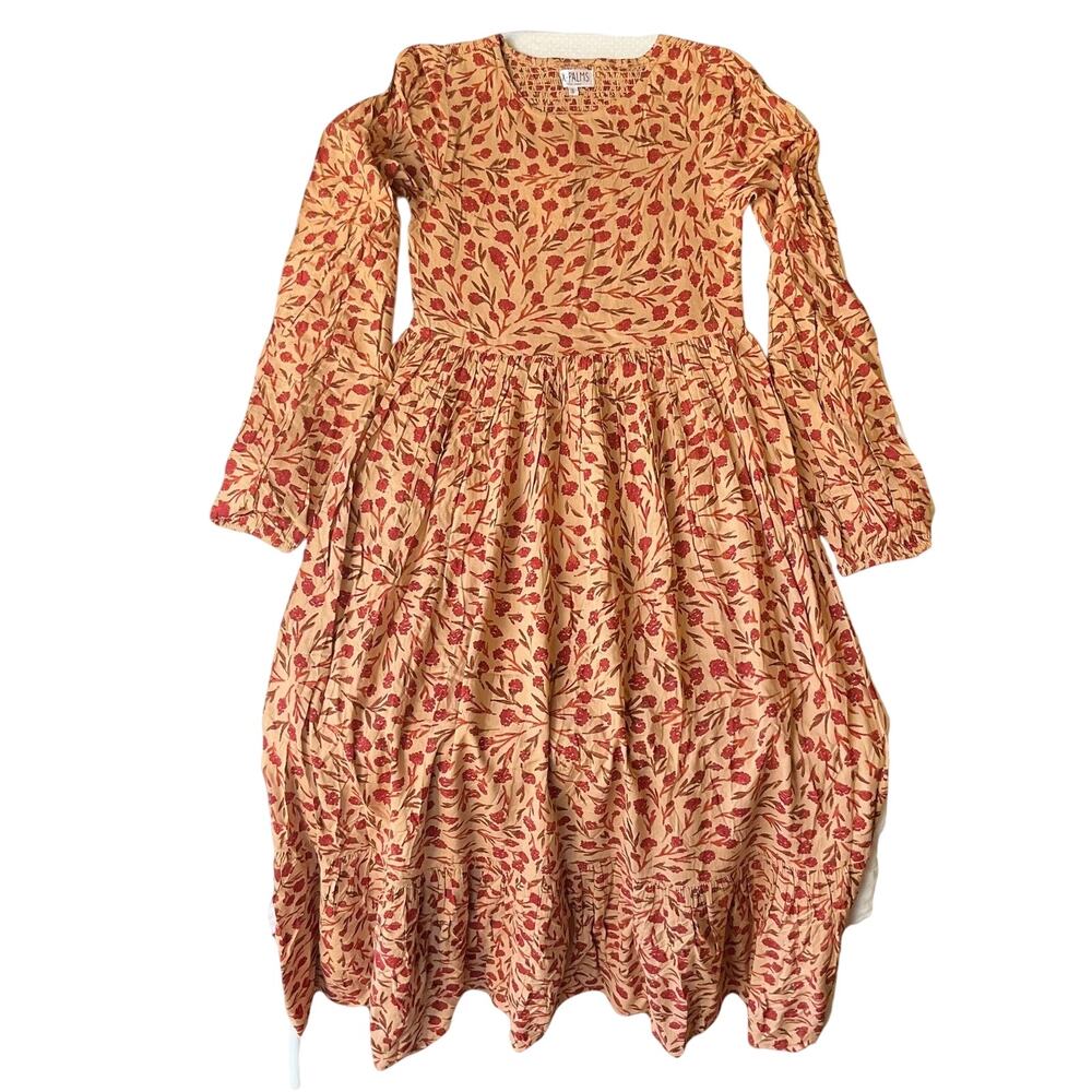XIX Palms Women Maxi Dress S Beige Floral Fit & Flare Toledo Country Long Sleeve